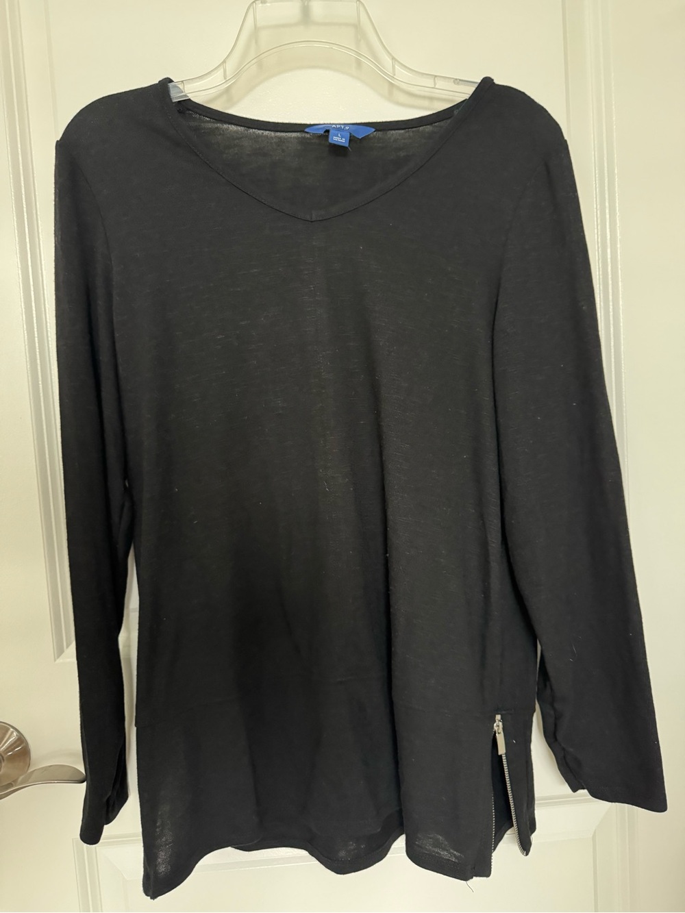 Apt. 9 Black Crewneck Top with side zippers